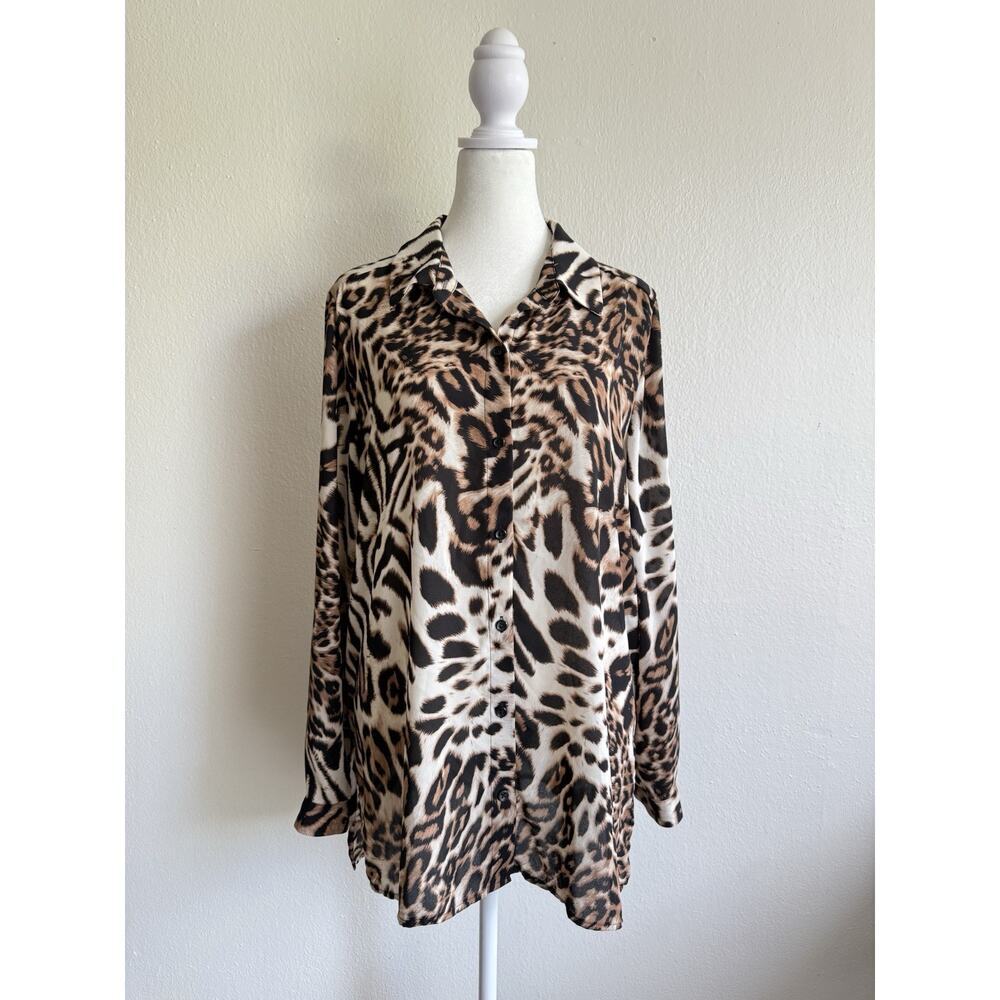Susan Graver Animal Print button Down Shirt Top‎ Size 10 US